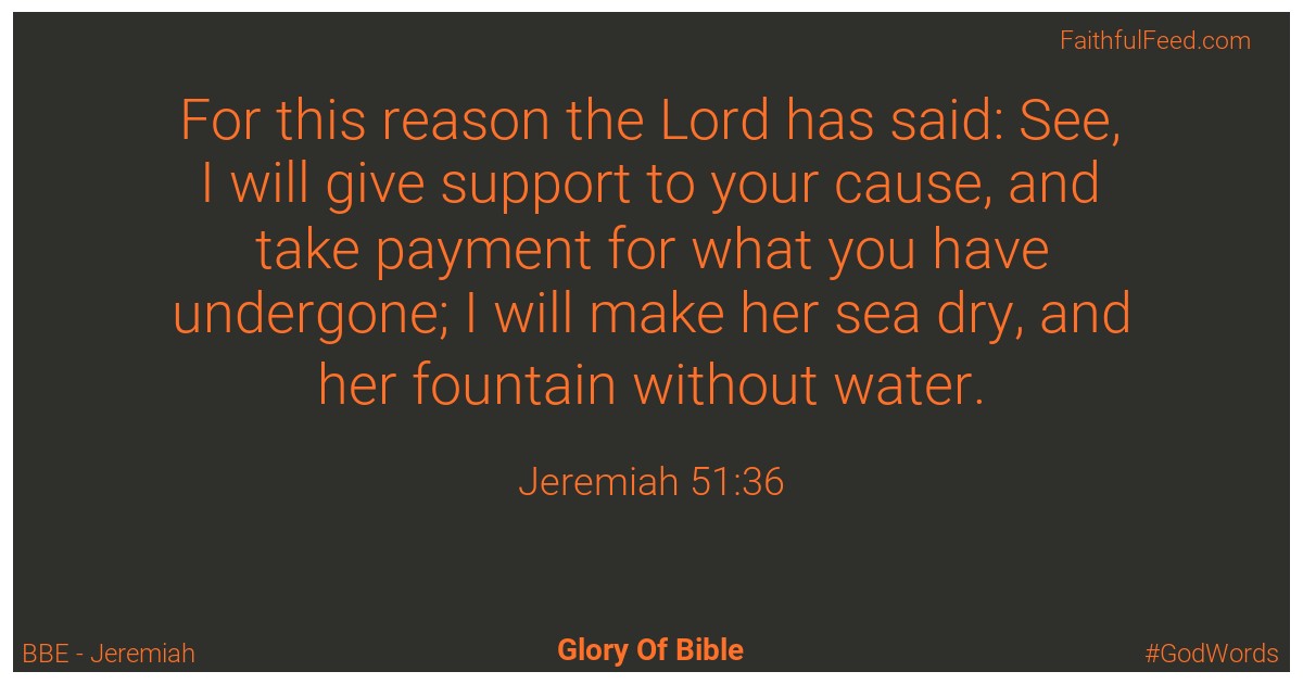 Jeremiah 51:36 - Bbe