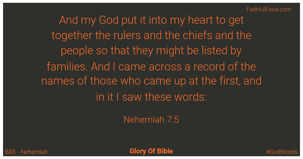 Nehemiah 7:5 - Bbe