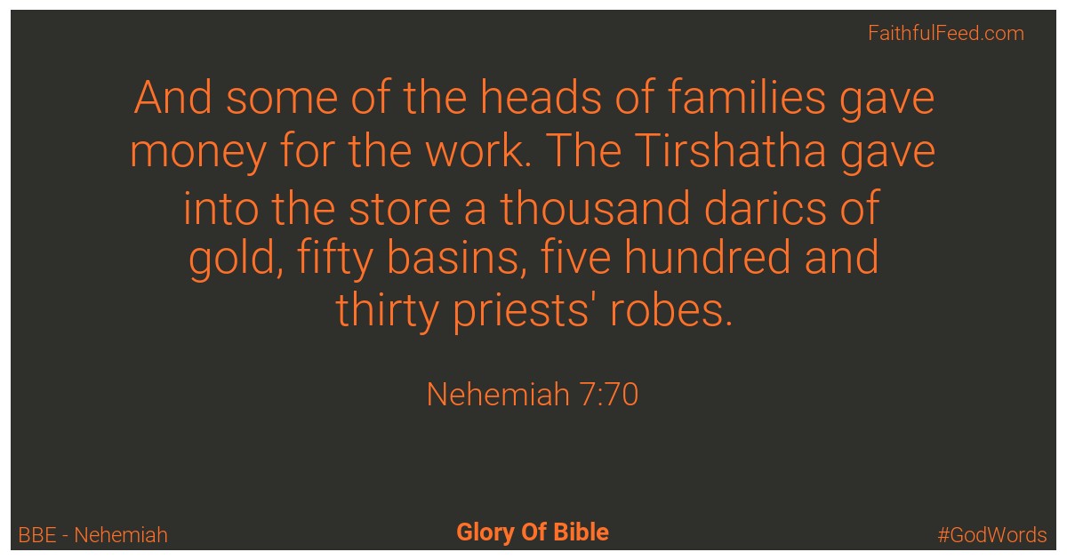 Nehemiah 7:70 - Bbe