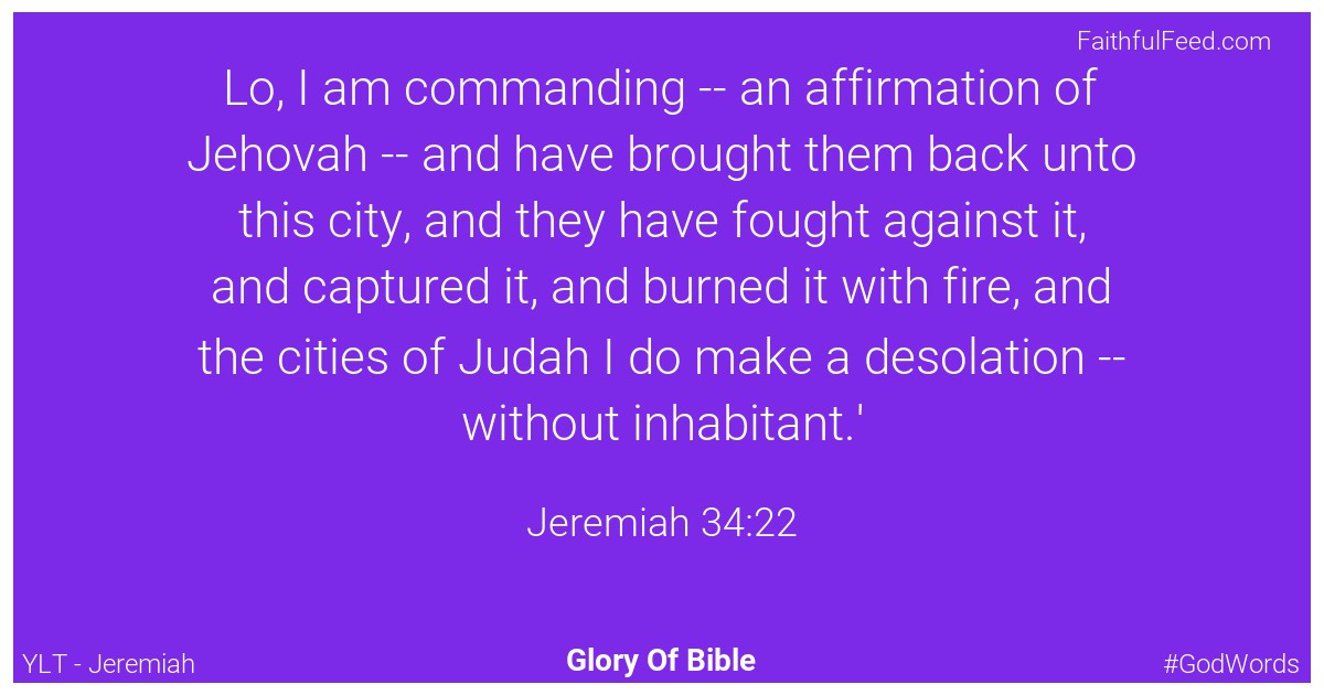 Jeremiah 34:22 - Ylt