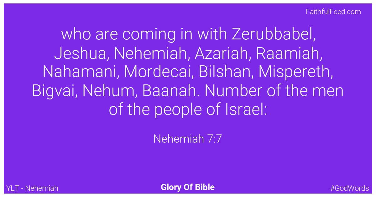 Nehemiah 7:7 - Ylt